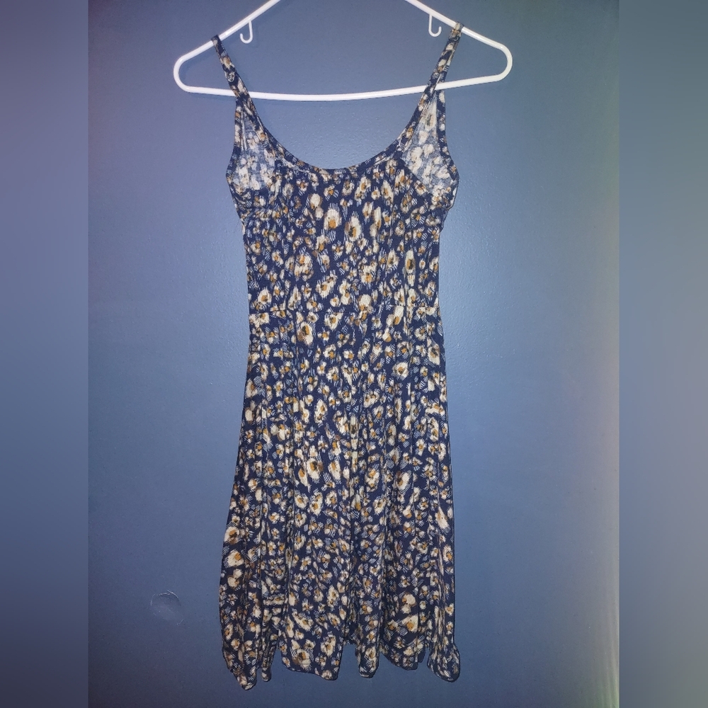 Sunflower Floral Blue Summer Skater Dress - Picture 4 of 4